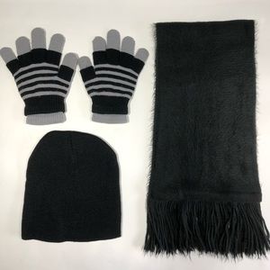 NEW Ladies Hat, Scarf and Gloves Set Black/Gray